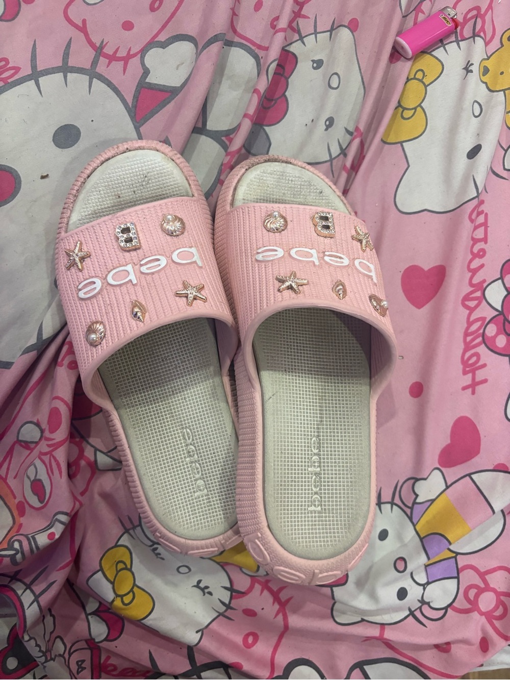 🎀bebe Pink Slide Sandals with Decorative Gems🎀